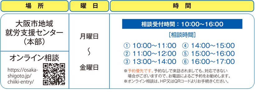 大阪市地域就労センター（本部）・オンライン相談